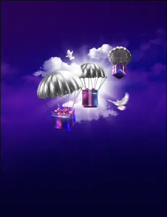 Банер акції Prize Drops з парашутами та подарунками